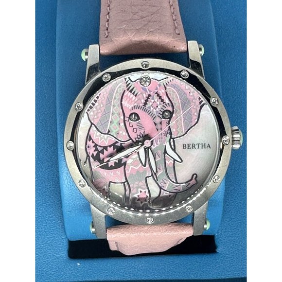 Bertha Watch Elephant New In Box New Battery Pink Leather Band 38MM Y - Picture 1 of 7